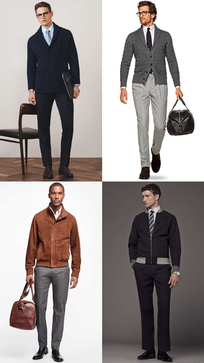 How to wear a bomber jacket with a shirt and tie and suit trousers
