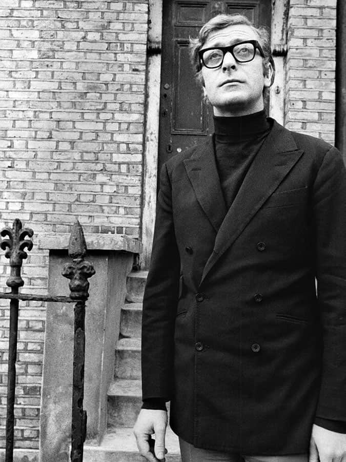 Michael Caine in A Roll Neck and Double-Breasted Blazer Combination