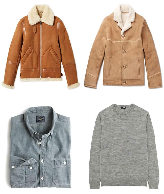 how to wear a shearling jacket with a grey jumper