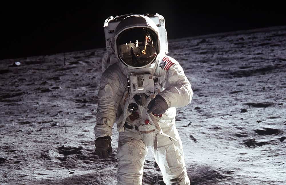 Buzz Aldrin wearing an Omega Speedmaster on the Moon