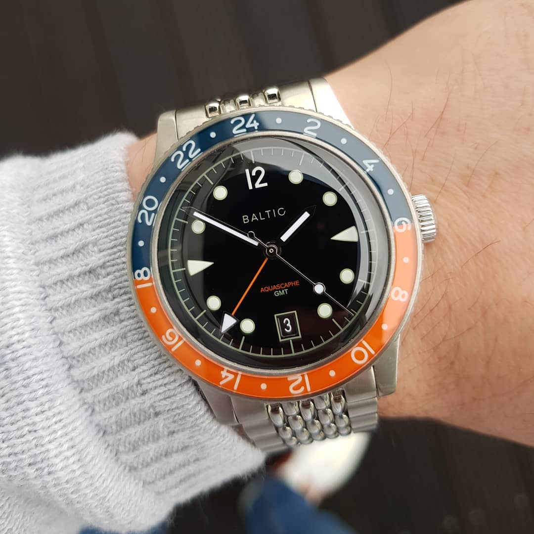 wearing an Aquascaphe GMT by Baltic