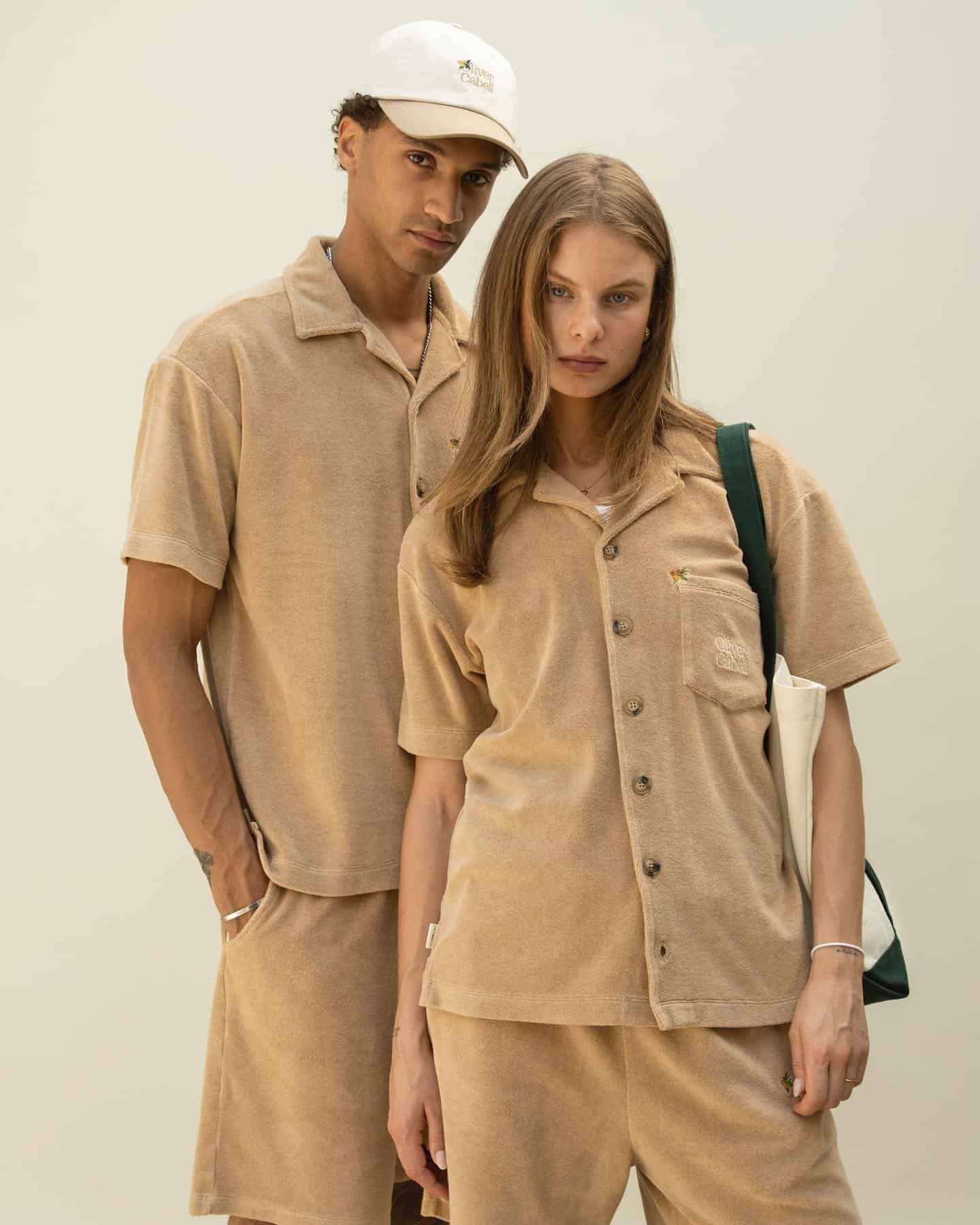 couple wearing an LA Capsule Terry Cloth Button-Up