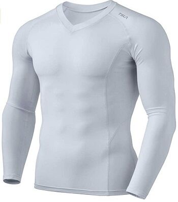 TSLA Men's Thermal V-Neck Long Sleeve Compression Shirt